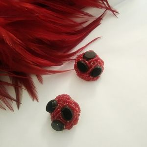 Designer SANDOR ruby glass beaded vintage earrings